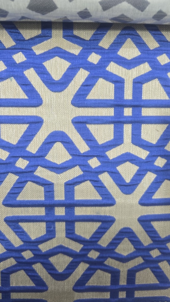 River Fabric Ziggurat Blue Geometric 100% Polyester Curtain Fabric – 2.8 m Wide, 190 GSM